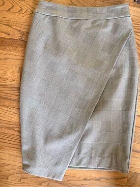 Express Gray Plaid Faux-Wrap Pencil Skirt